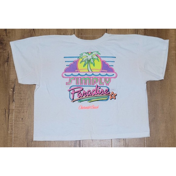 Vtg 1990 Simply Paradise Clearwater Beach Florida Single Stitch Crop T-shirt - Picture 1 of 9